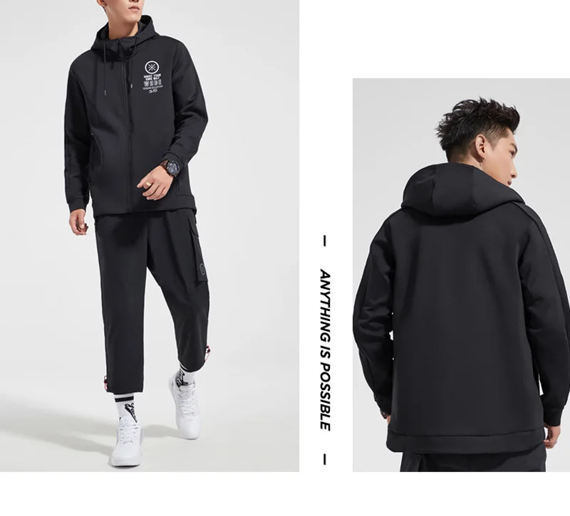 Li-Ning мужская толстовка с капюшоном серии Wade, 48% полиэстер, 42% хлопок, 10% спандекс, Стандартная посадка, комфортный спортивный свитер AWDN897 MWW1482