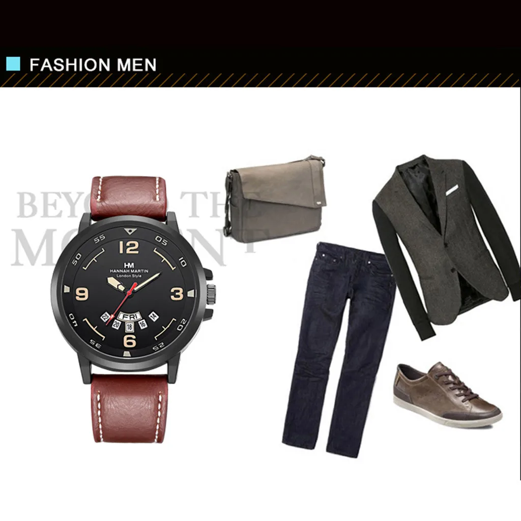 Мужские часы с хронографом модные классические спортивные кожаным ремешком и