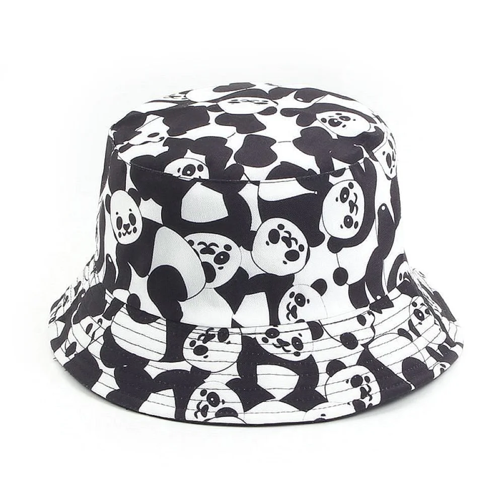 

Summer Foldable Bucket Hat Women Outdoor Cute Cow Panda Print Outdoor Double-Sided Reversible Bucket Cap Sun Hat Fishing Hats