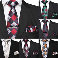 41 style men tie necktie pocket square party wedding fashion striped plaid 8cm silk woven business handkerchief tie clip set