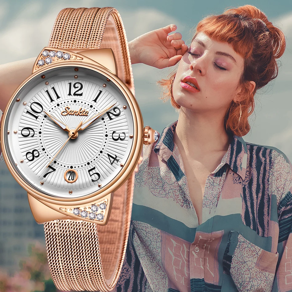 SUNKTA женские часы люксовый бренд с сетчатым ремешком кварцевые 2019 спортивные Relogio