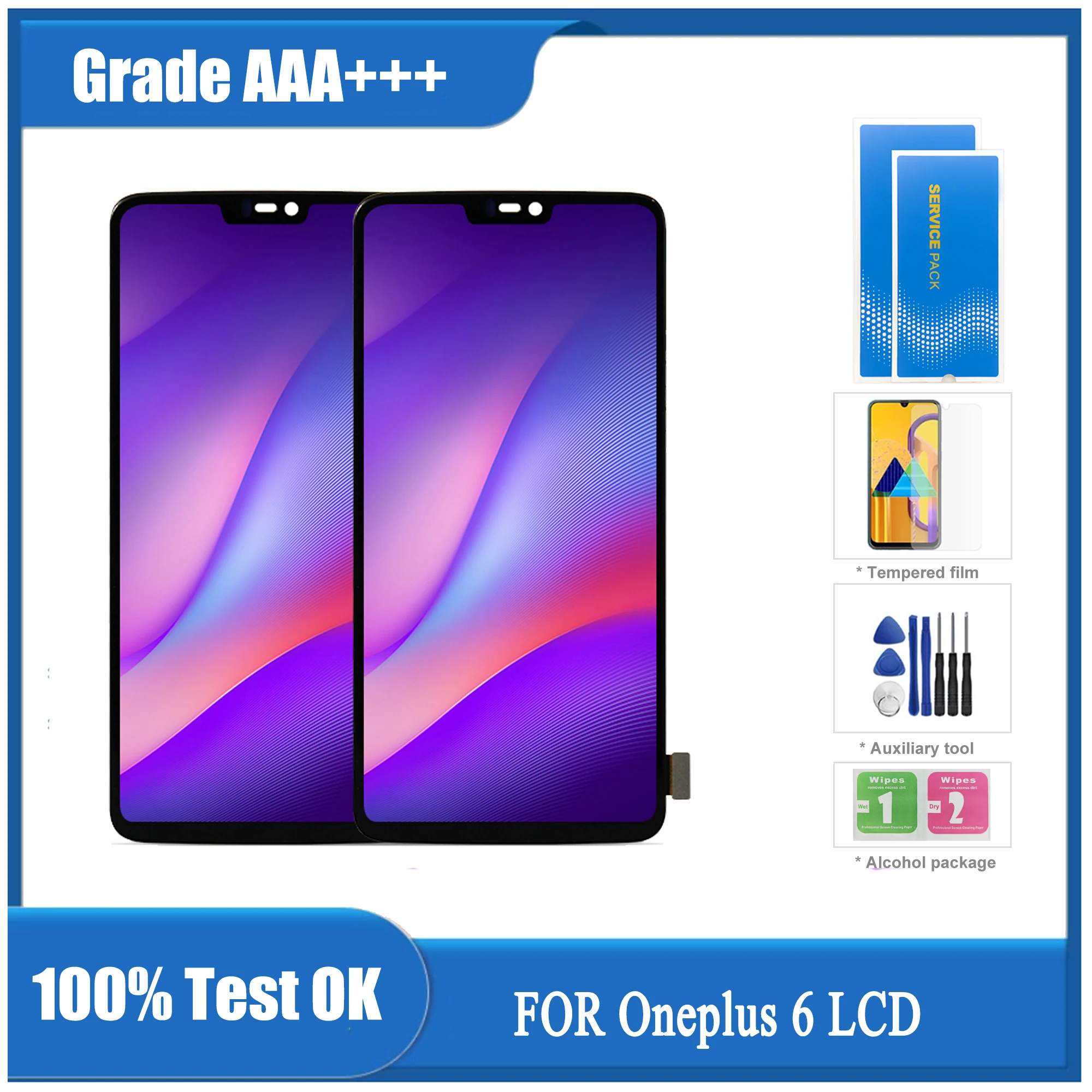 

ЖК-дисплей 6,28 "для Oneplus 6 с сенсорным экраном и дигитайзером, сменные детали в сборе с рамкой для 1 + 6 ЖК-дисплеев