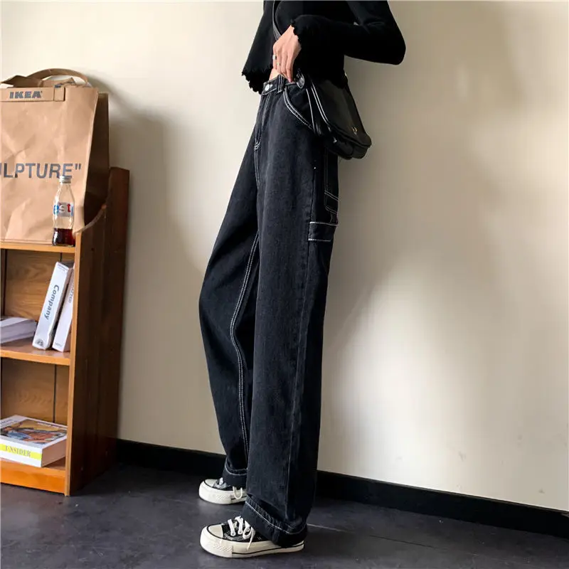 

Spring Korean version ins Retro High Waist loose wide leg jeans for women