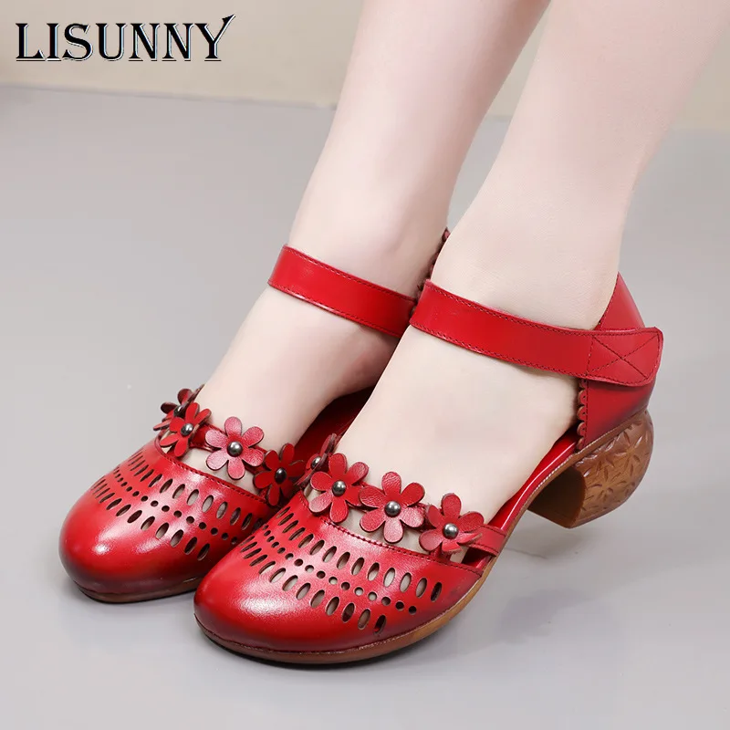 Женские босоножки из натуральной кожи LISUNNY летняя нескользящая обувь на