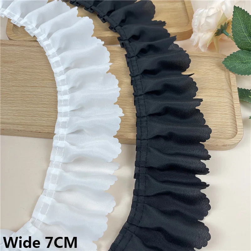 

7CM Wide White Black Pleated Chiffon Fabric Lace Frilled Fringe Ribbon Collar Cuffs Ruffle Trim Dress Hemlines DIY Sewing Decor
