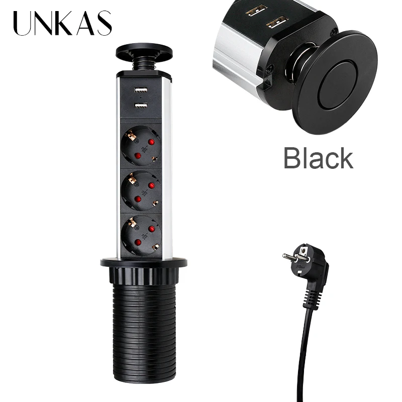 

UNKAS выдвижная розетка с USB, черная