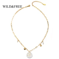 new white natural stone pendant necklace for women stainless steel link chain gold plated necklace fashion jewelry wholesale