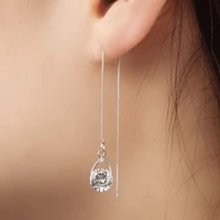 huitan delicate long wire hanging earrings women water drop shape pendent solitaire cz brilliant female fashion jewelry earrings