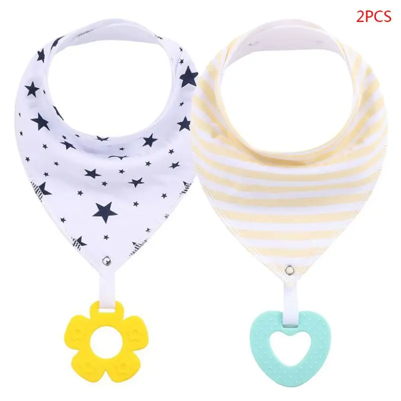 

2 Pcs Newborn Bibs with BPA-Free Teether Baby Bandana Cartoon Triangle Bib Saliva Towel Scarf Infant Burp Cloth