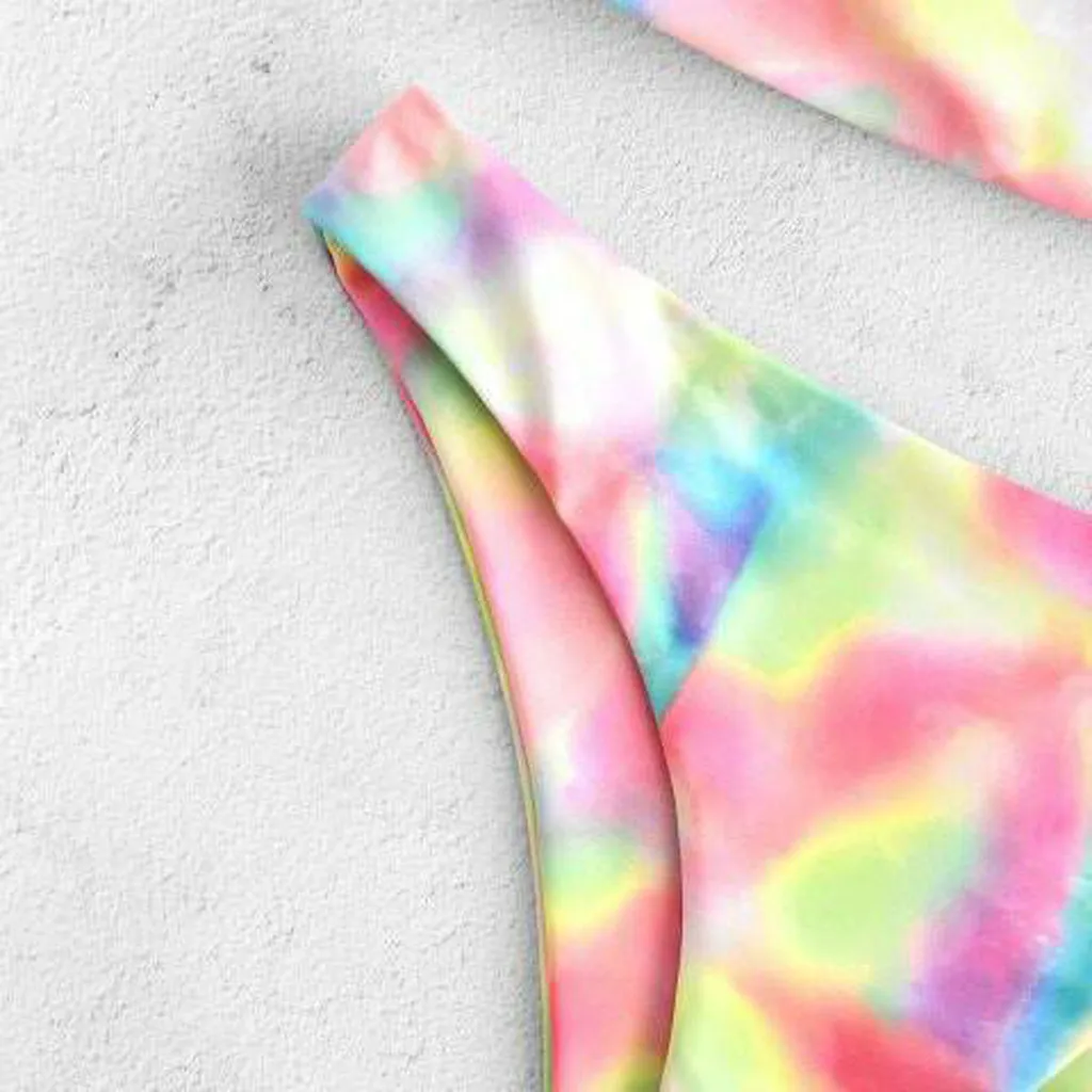 

NEW Women's bikini set swimsuit Sexy Tie-Dye Lace Up High Cut neck Halter Bikini Set Two Piece set Swimsuit hot sale