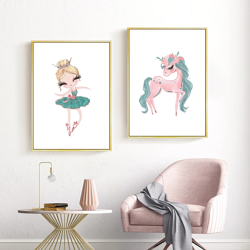 

Nordic Nursery Wall Art Kids Room Canvas Painting Cartoon Nordic Style Decor Watercolor Animal Wall Pictures Unframed