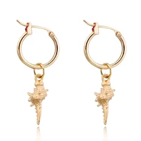 hot lovely conch hoop earrings for women elegant sea star drop earrings jewelry gold alloy shell earring brincos pendent