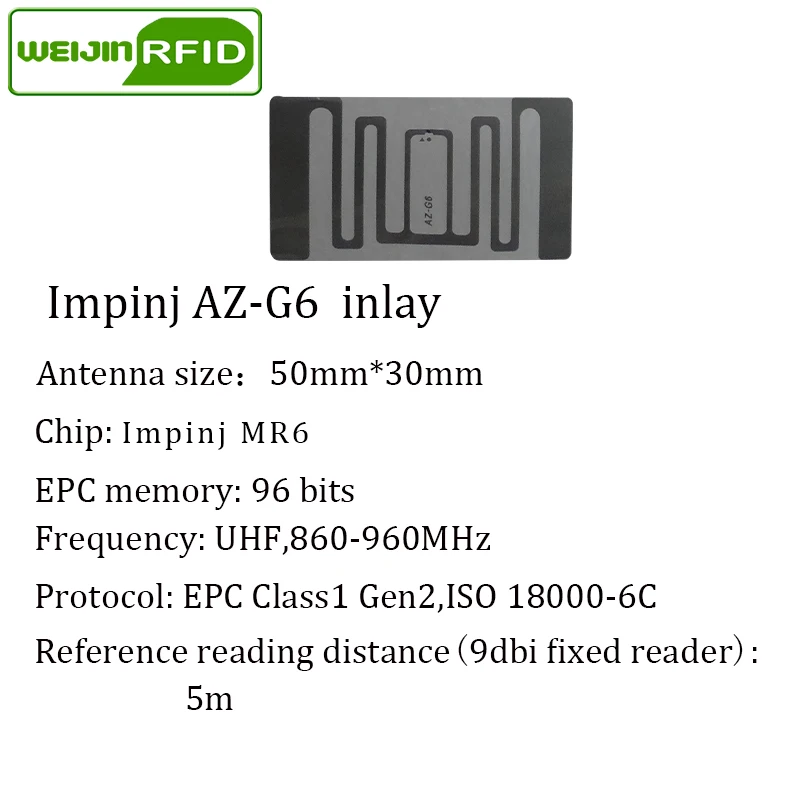 

UHF RFID tag AZ-G6 inlay Impinj Monza R6 MR6 chip 860-960MHZ 900 915 868mhz Higgs3 EPCC1G2 6C smart card passive RFID tags label