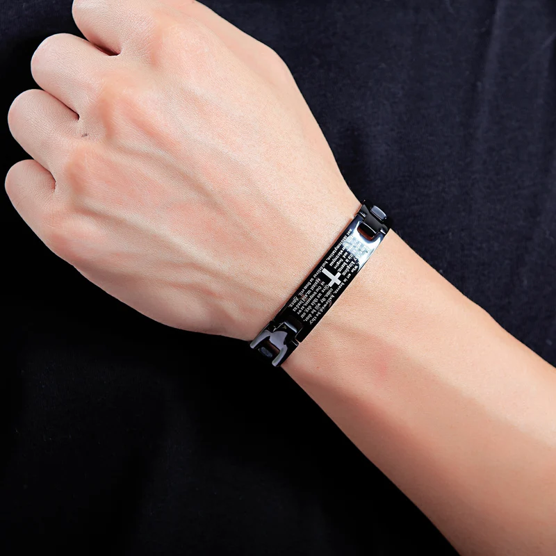 Черный металлический браслет из нержавеющей стали 316L с крестом для мужчин и