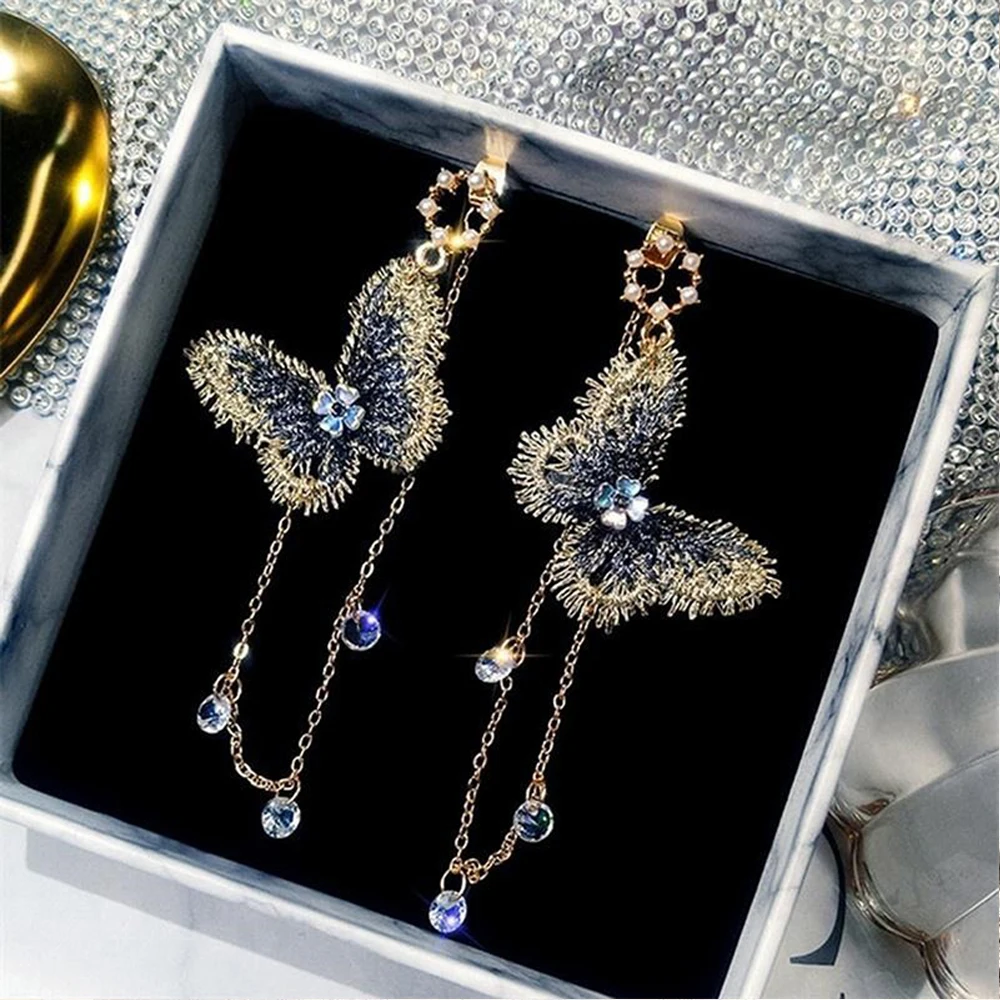 Корейские длинные висячие серьги с крыльями бабочки для женщин ювелирные