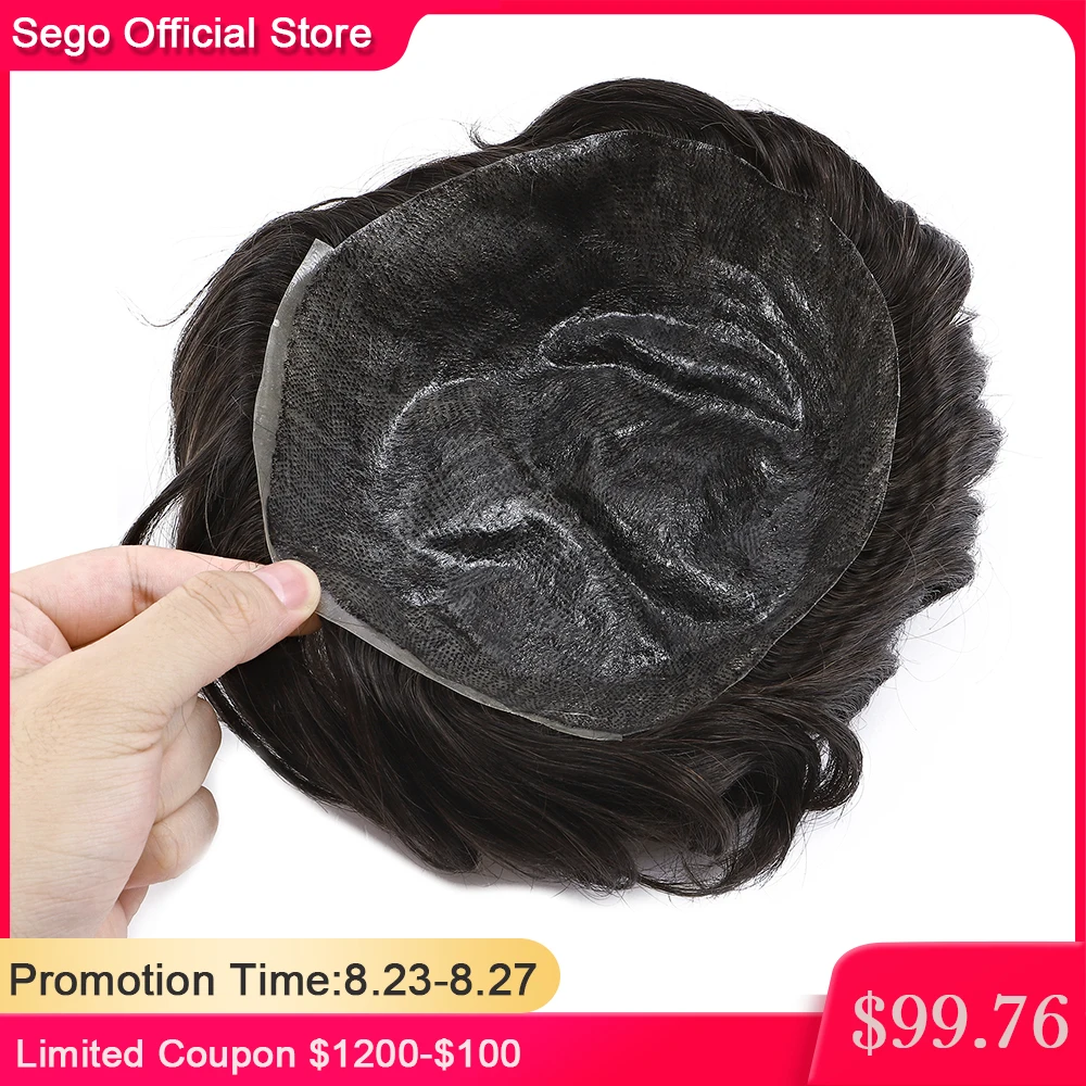 SEGO 8 ''x 10'' тонкая кожа ПУ 0 1 мм мужской парик Реми человеческие волосы
