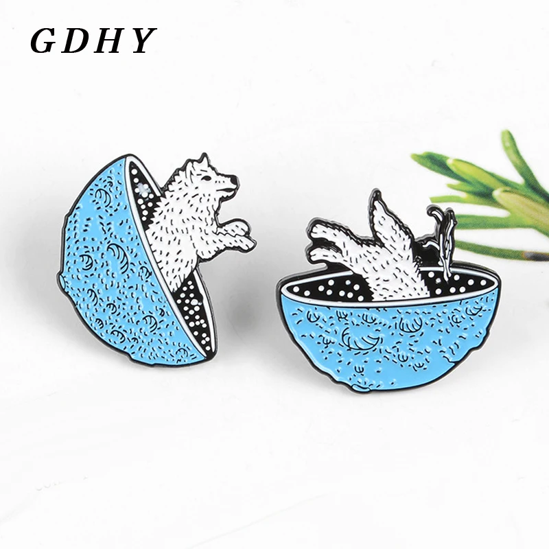 GDHY волк лиса прыжки пространство броши в виде планеты эмали штырь