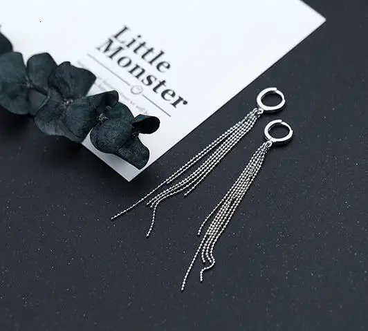 

women's Girls' gift 100% Real. 925 Sterling Silver Fine Jewelry Beads Tassel dangle earrings LONG GTLE1687