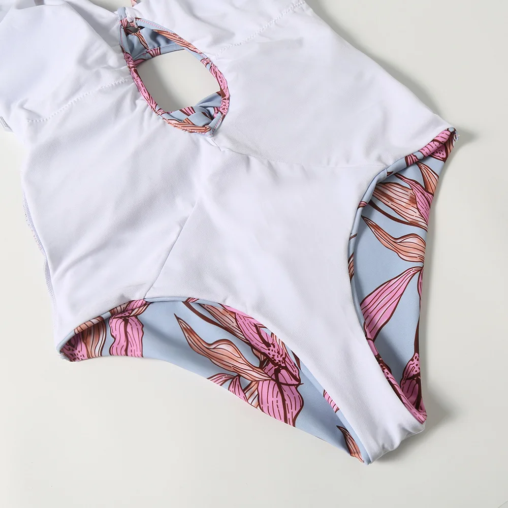 

2021 Sexy One Piece Swimsuit Pink Push Up Swimwear Women Long Sleeve Swimsuit Bodysuit Bathing Suit Swimwear