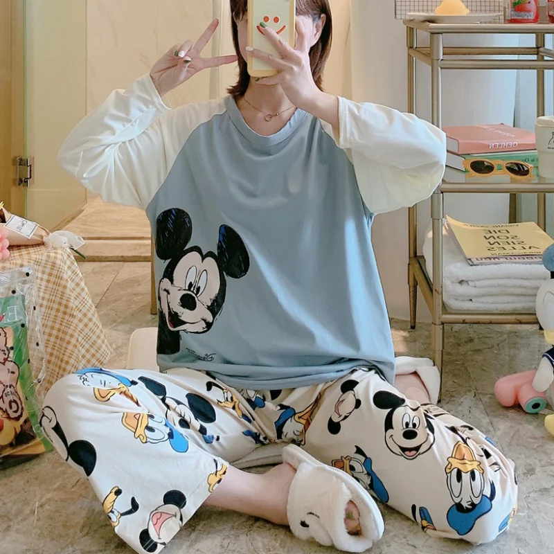 

Осенний женский пижамный комплект Disney для сна, пижама с длинным рукавом для женщин, пижама «мышь» с Микки Маусом, мультяшная Пижама, пижама, ...