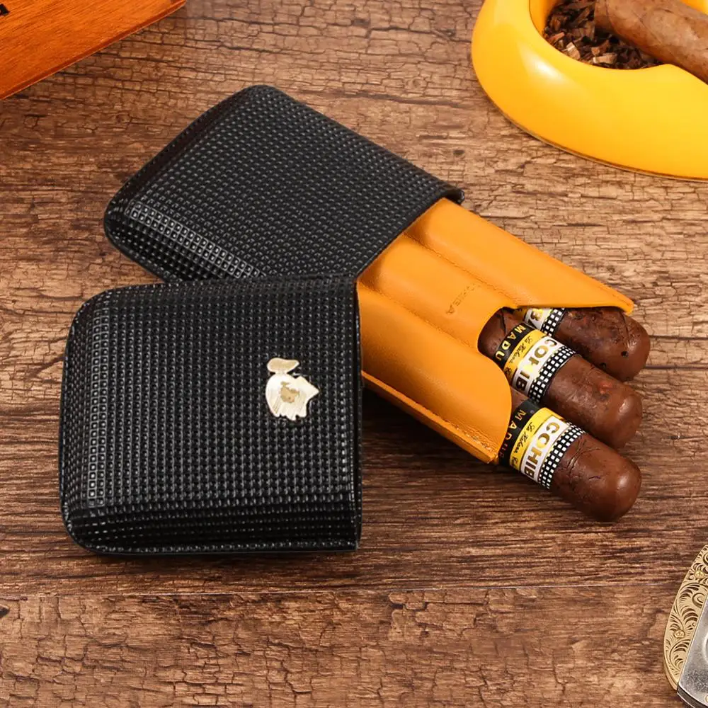 COHIBA гаджеты, кожаный чехол для сигар, держатель для путешествий, портативный, 3 трубки, мини-коробка для сигар, подходит для Кубы, аксессуары для сигар