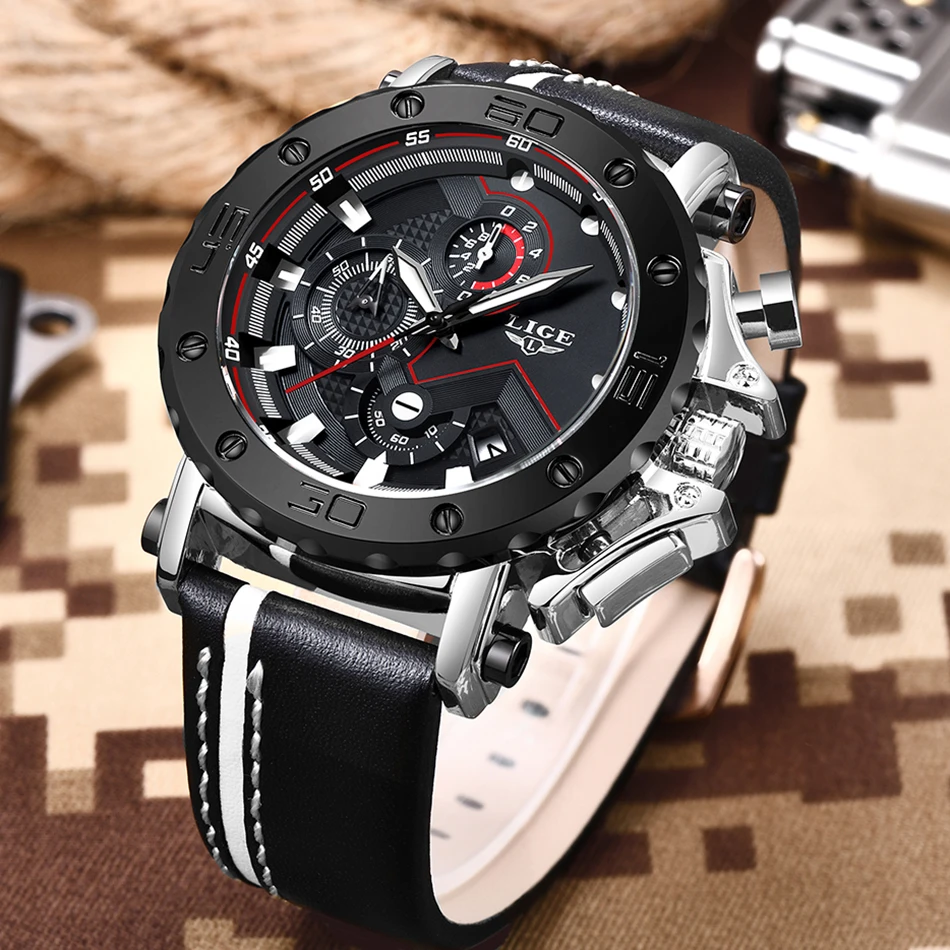 Relogio Masculino модные часы мужские LIGE Топ люксовый бренд мужские деловые кожаные военные водонепроницаемые большие часы с циферблатом даты