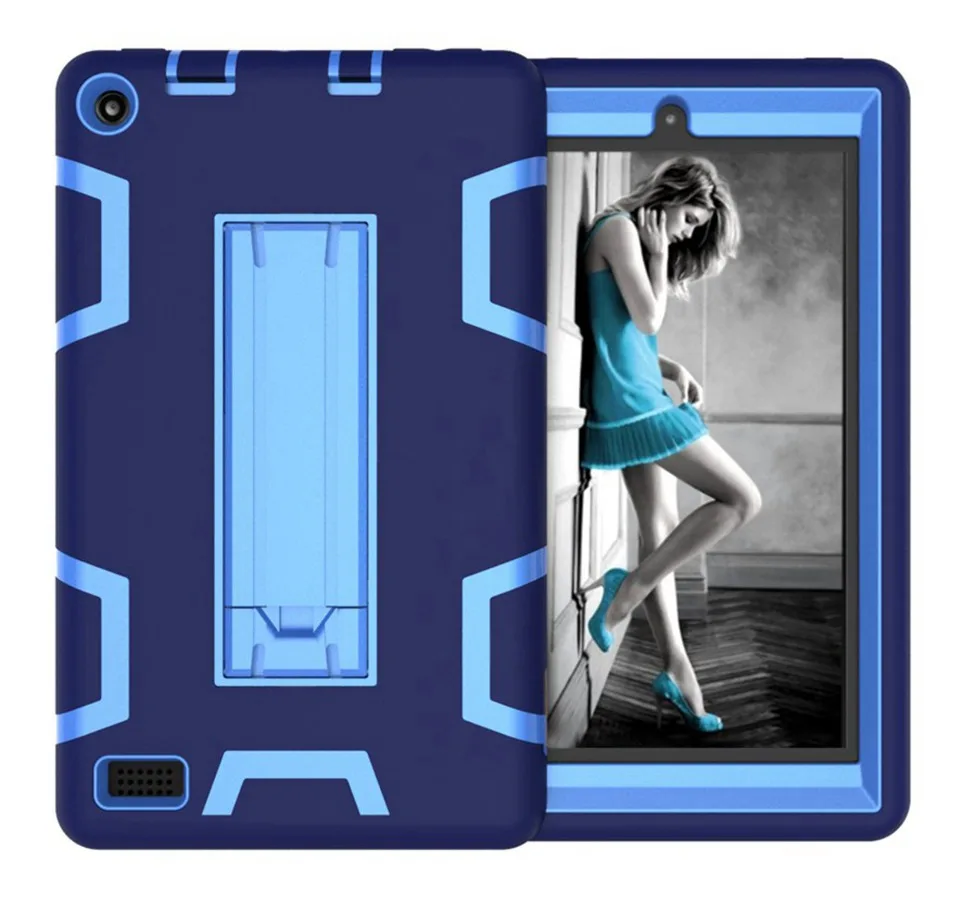 3 Детский безопасный бронированный чехол для Amazon Kindle All-new Fire 7 чехол для Amazon Fire 7 сверхмощный силиконовый чехол для планшета+ пленка+ ручка - Цвет: 3
