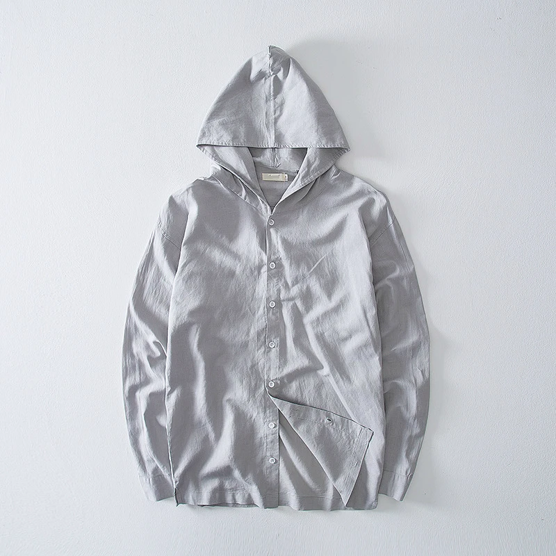 Модные весенние серые льняные рубашки для мужчин с длинным рукавом серая мужская