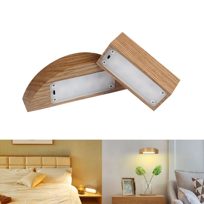New Wooden Led Night Light Battery 1100mah Rechargeable Press Dimmable Half Moon Table Lamp Decor Atmosphere USB Nightlamp | Освещение