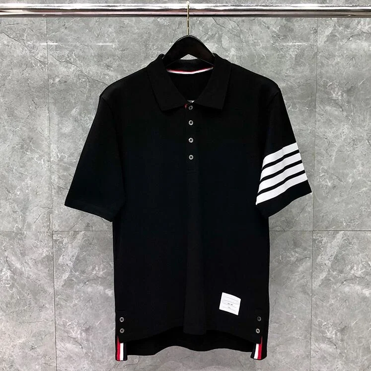 

Мужская хлопковая рубашка-поло с коротким рукавом, в полоску