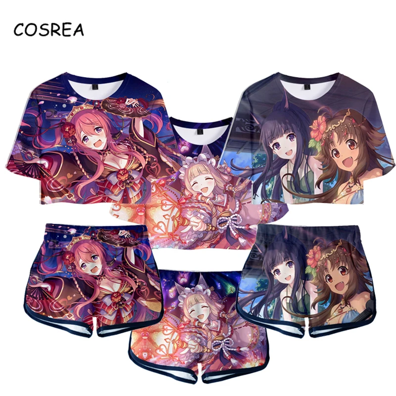 

New Anime Princess Connect Re:Dive T shirt Shorts Set Women Girl Printing Harajuku Casual Shirts Hip Hop Sport T-shirt Summer