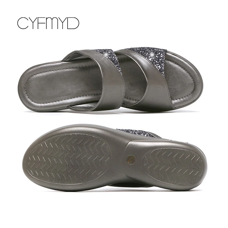 Мюли женские на платформе элегантные блестящие мягкие танкетки Уличная обувь