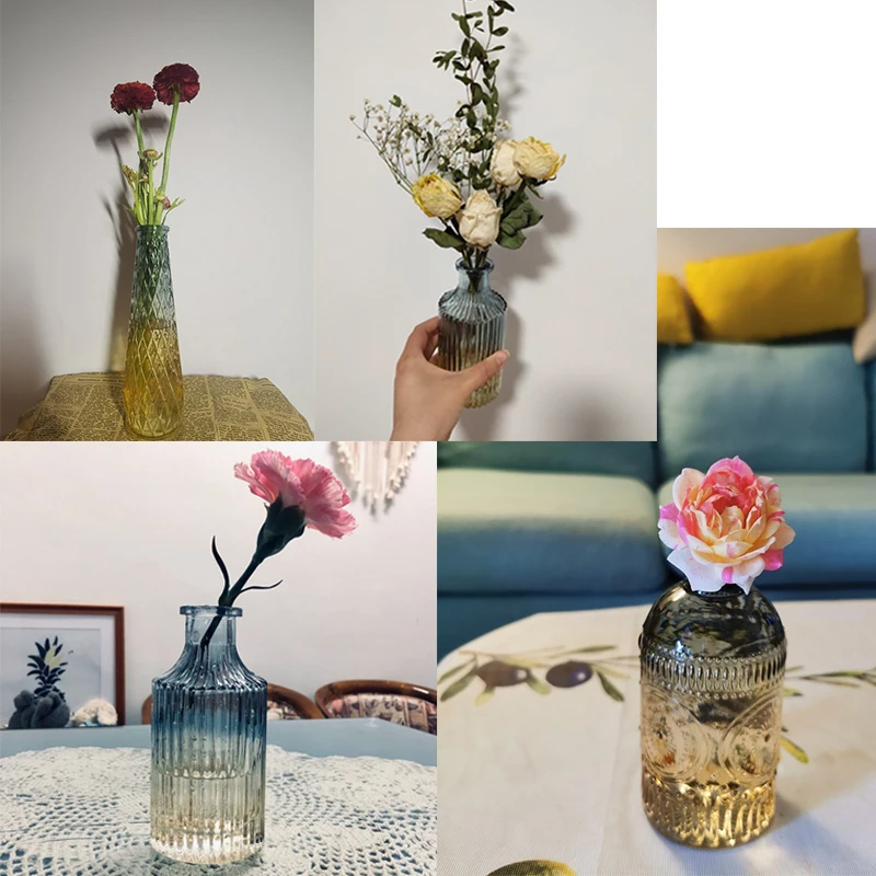 European Retro Roman Relief Art Glass Vase Indoor Office Table Plant Flower Home Decoration Accessories Transparent | Дом и сад
