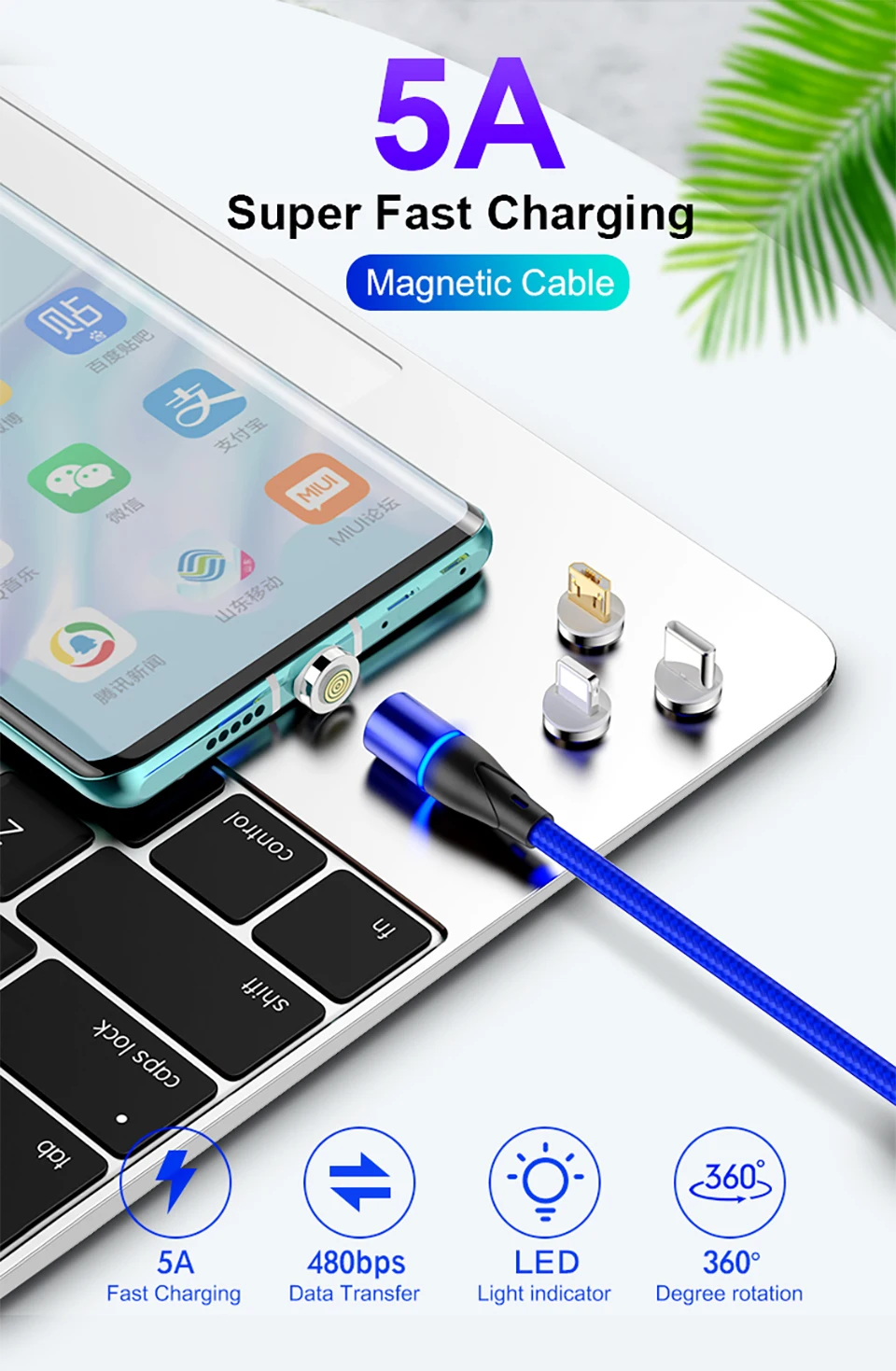 Магнитный зарядный Micro USB кабель для samsung 5A 3AFast зарядный кабель магнитное зарядное устройство Microusb Android телефонный кабель Шнур для передачи данных