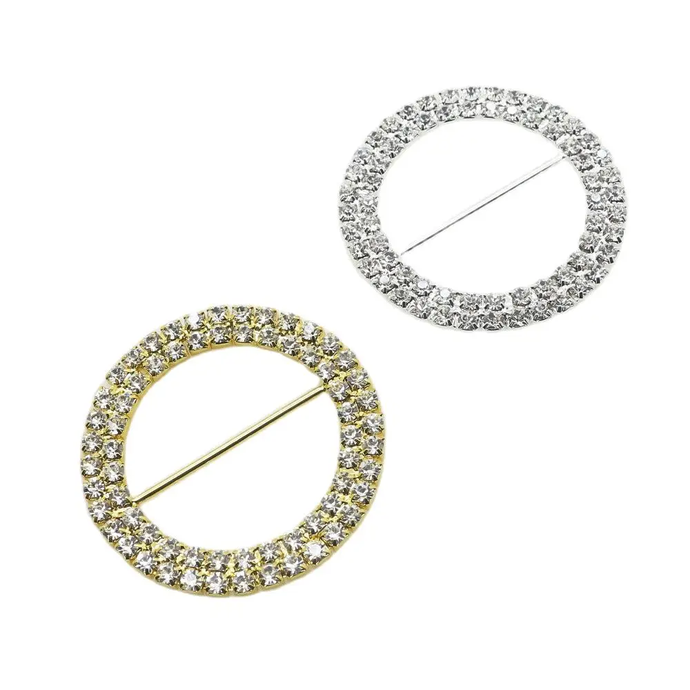 5 шт./лот 50 мм Серебристые Металлические двойные круглые пряжки со стразами для