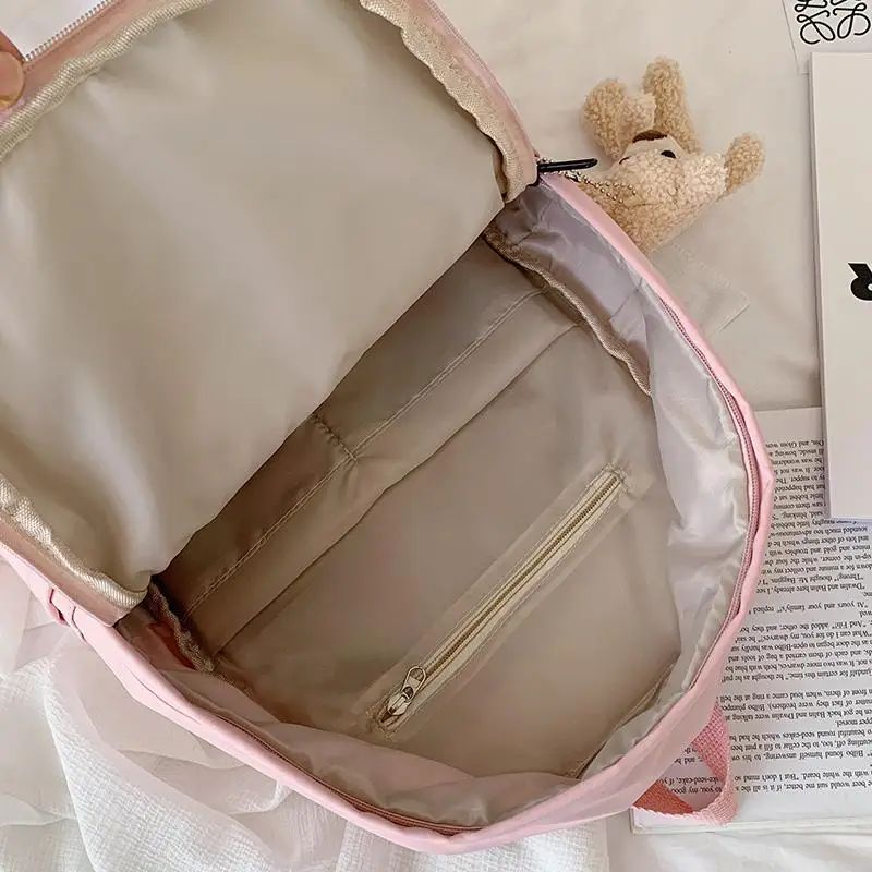 

School Bags for Teenage Girls Color contrast Backpack School Women Nylon Bookbags Soft Solid Student Schoolbag