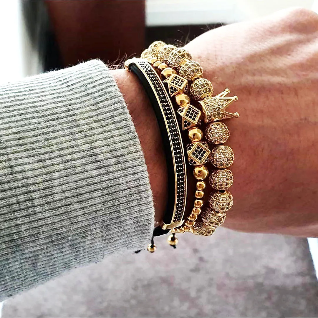 Модный мужской браслет 3 шт./компл. новый инкрустированный короной циркониевый