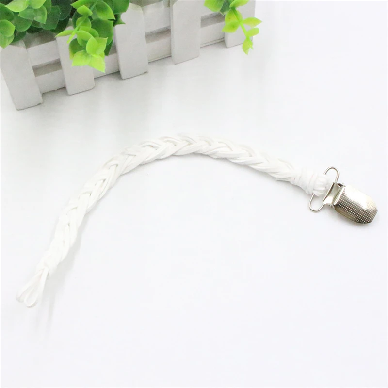 

Baby Safe Leather Woven Alloy Colorful Pacifier Chain Braided Clip Holder Baby Feeding Teether Accessories