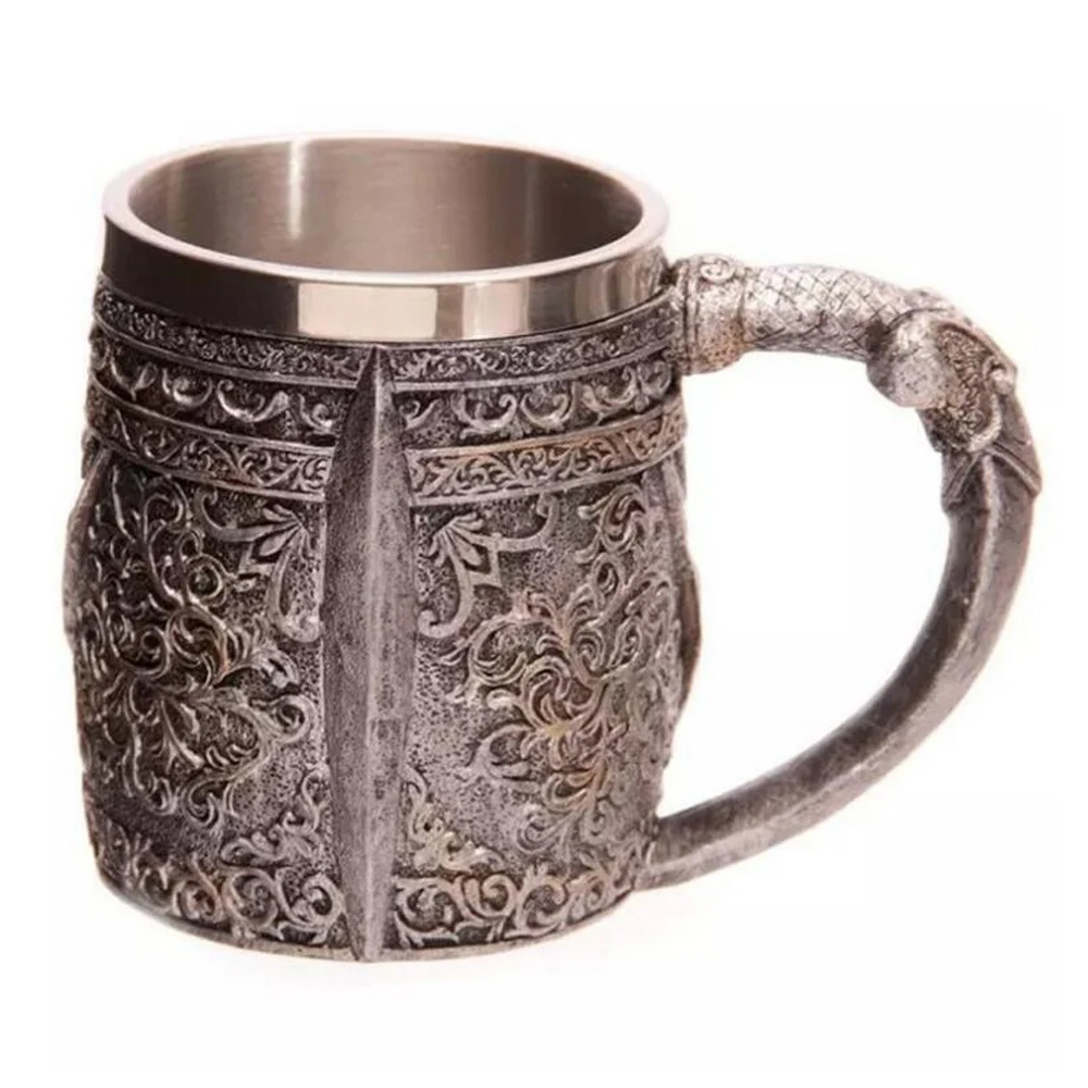 

Dropship Skull Resin Beer Mug Stainless Steel Skull Knight Tankard Halloween Coffee Cup Viking Tea Mug Pub Bar
