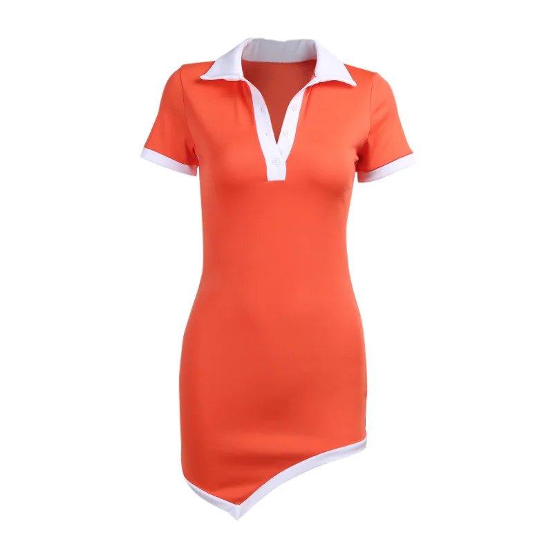 

Stars With The Same Asymmetrical Short Skirt Women European And American Cross-Border POLO Collar Irregular Dress Dropshipping