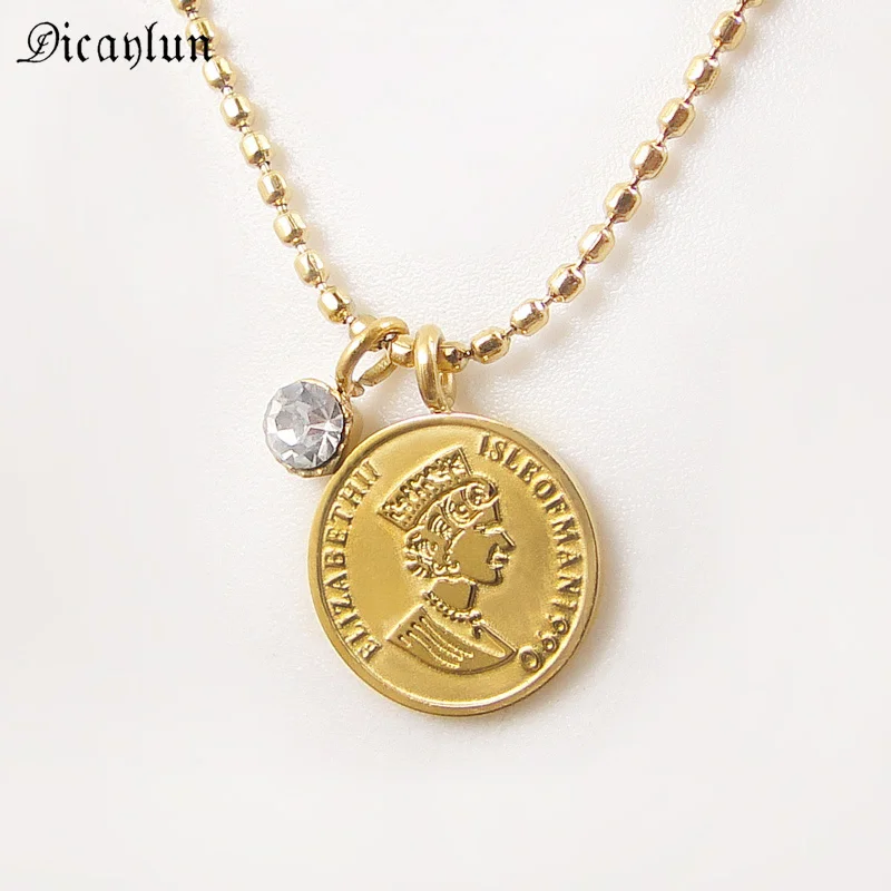 Цепочка с подвеской монеткой женская ожерелье из нержавеющей стали золотого