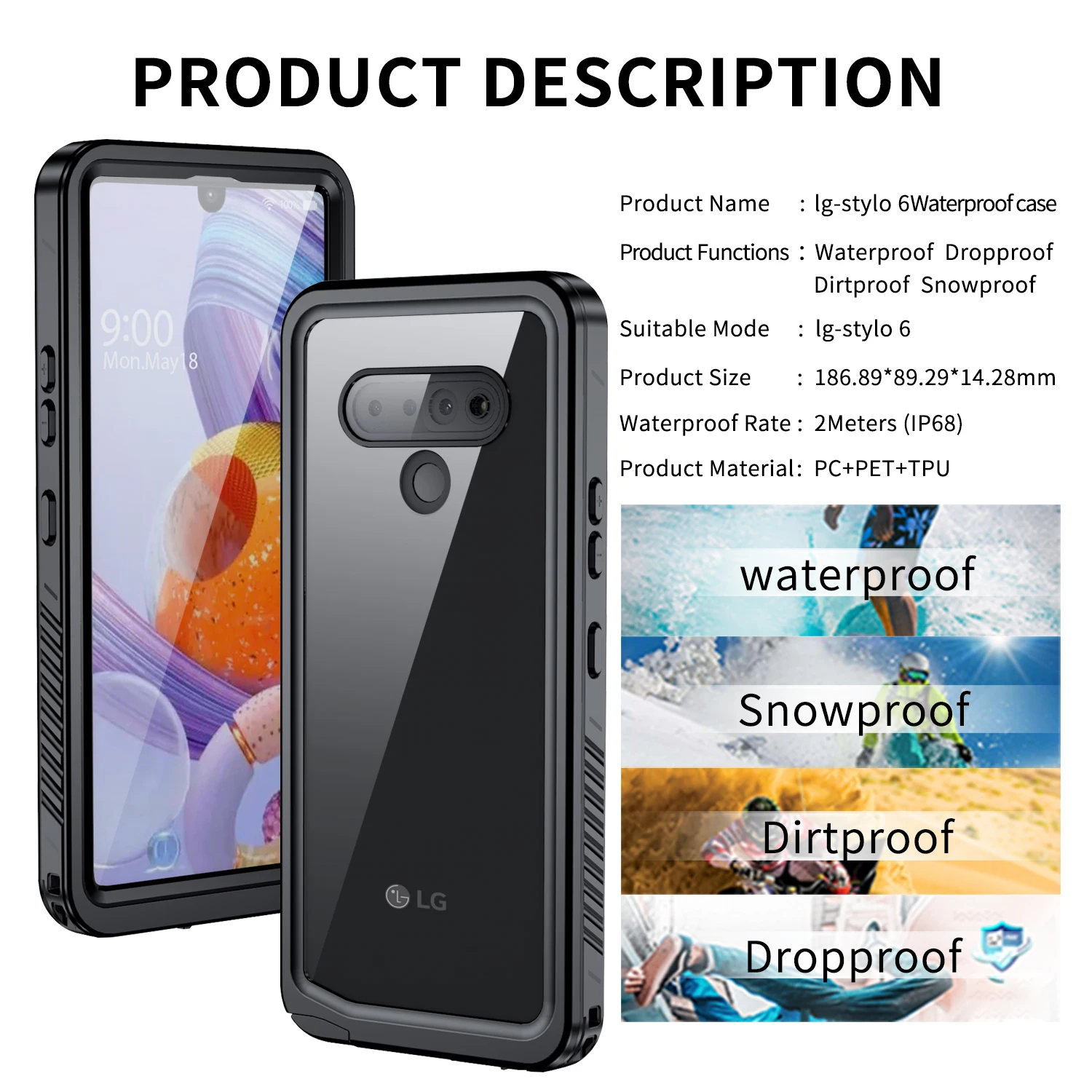 

For LG Stylo 6 Phone Case Full Protection Hard PC TPU Cover for LG Stylo 6 Shockproof IP68 Waterproof Silicone Case