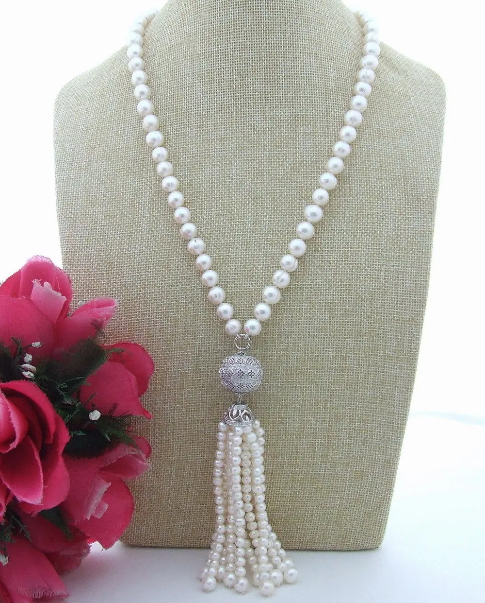 

S042610 23'' Natural 10mm Pearl&CZ Pendant Necklace