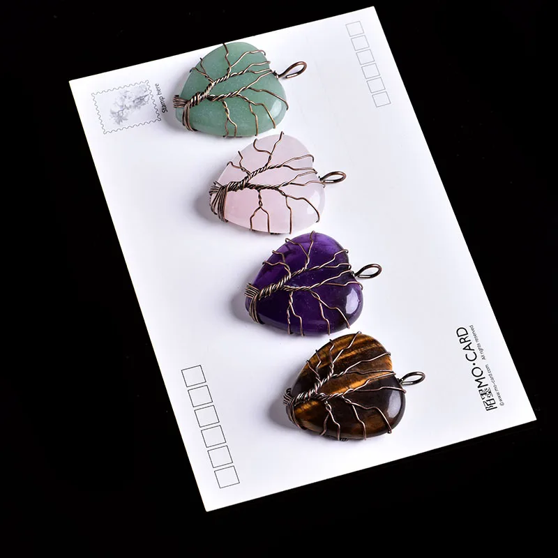 Подвески из натурального кристалла в форме сердца подвески дерева жизни с