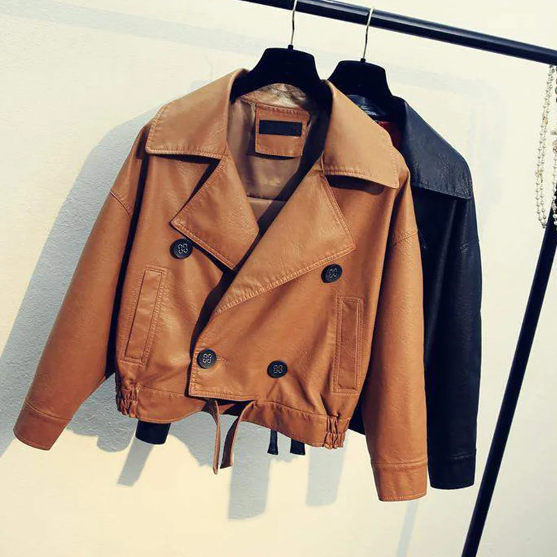 Куртка женская короткая из искусственной кожи модная Свободная Повседневная