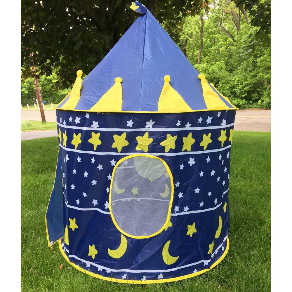 

Portable Folding Blue Play Tent Children Kids Castle Cubby Play House Blue