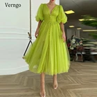 Verngo ярко-зеленый горошек тюль чай длина выпускные платья с пуговицами корсет пышные рукава вечер встречи выпускников длинное вечернее платье вечерние платья