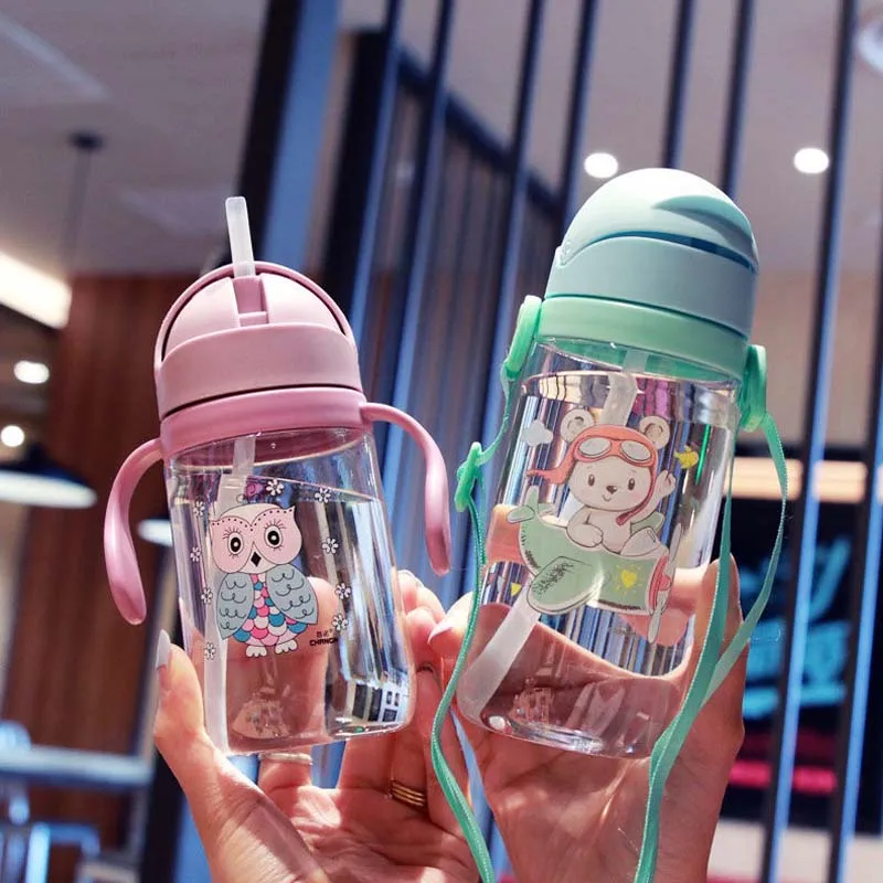 

Baby Kids Children Cartoon Animal School Drinking Water Straw Bottle Straw Sippy Cup With Shoulder Strap 420ml Baby Water Bottle