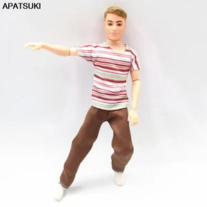 Розовые полосатые футболки, брюки, 16 Одежда для кукол для мальчиков, одежда для куклы Кена, для Барби, мужская кукла для мальчиков, детская игрушка