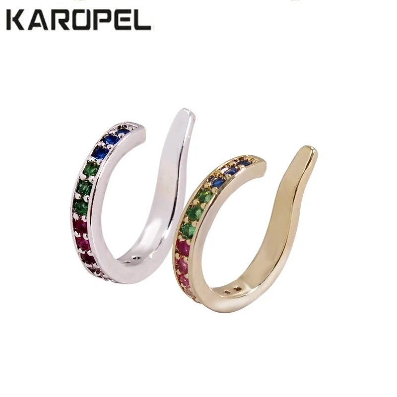 

Fashion Micro Pave Colorful Zircon Crystal Ear Cuff CZ earrings No Pierced Stack Silver Gold Earring cuff for Women Girls